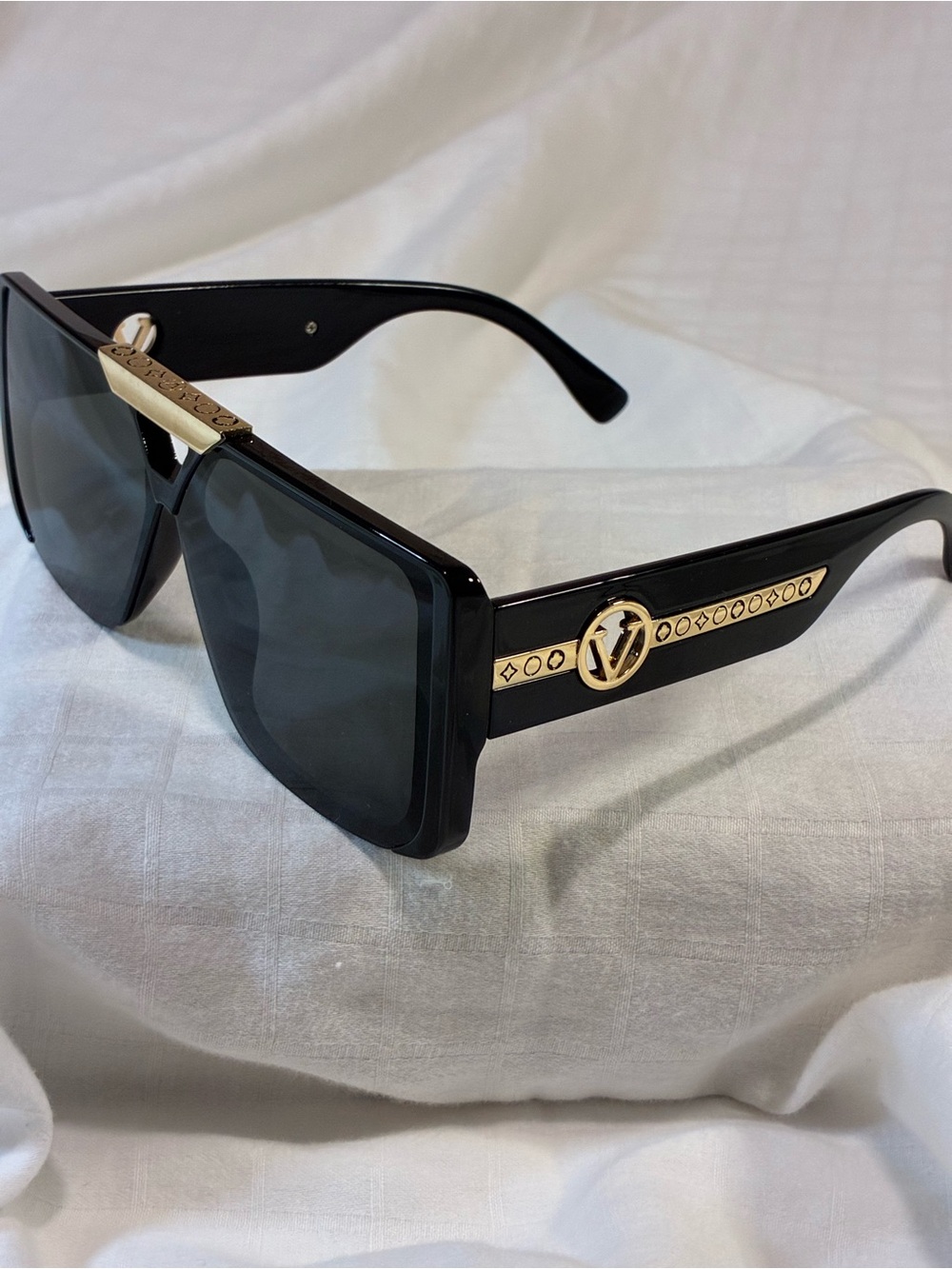 Black Unisex Sunglasses with Gold Accents